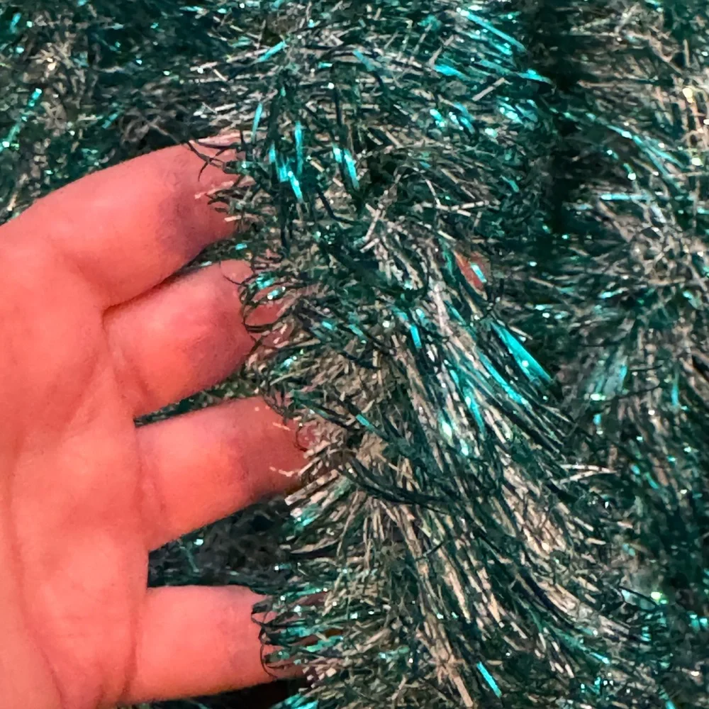 Vintage Young Craft Angel Spun Tinsel Garland In Aqua & White, USA - 15 Ft, New